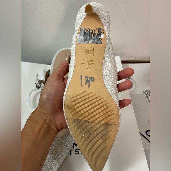 Women’s 9 Stuart Weitzman crystal buckle 75 glitter heeled mule - Picture 12 of 12